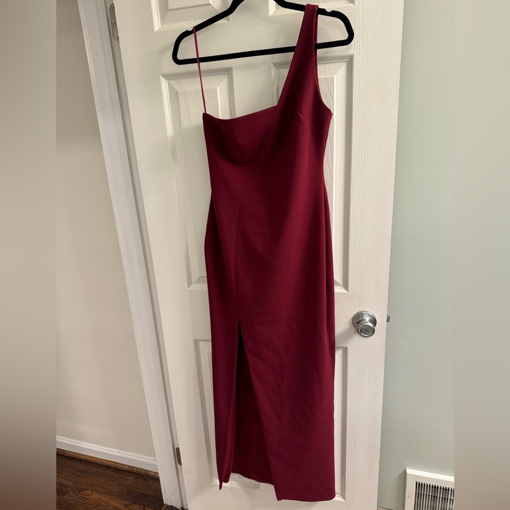 Burgundy, one shoulder, formal dress